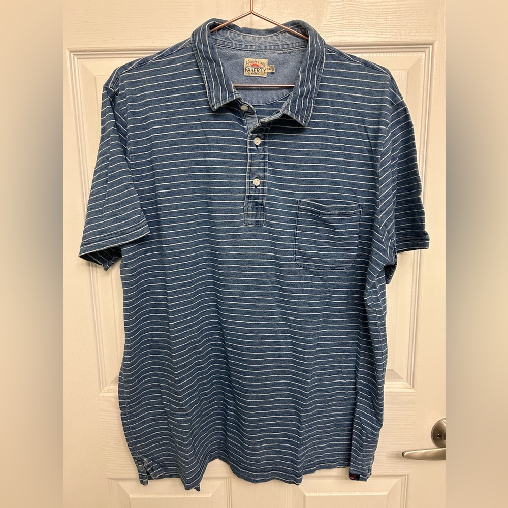 Men’s Faherty Blue / White Stripe Polo Shirt